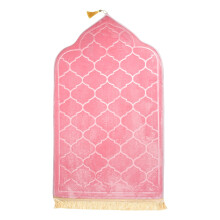 (Pink) Soft Worship Kneel Travel Prayer Rug Non slip Prayer Mat Flannel Carpet for Muslim Ramadan Embossing Floor Carpets Portable