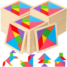 (10pcs) 5-100pcs Wooden Tangrams Puzzles Bulk for Student Shapes Puzzle Brain Logic Block for Tangram Game Geometric Pattern Block