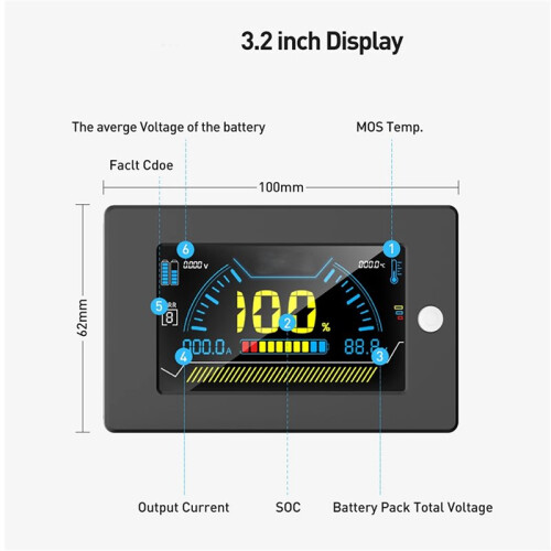 2X TFT LCD Display Screen 3.2 Inches for All JIKONG  BMS Voltage Current SOC Temperature Indicator
