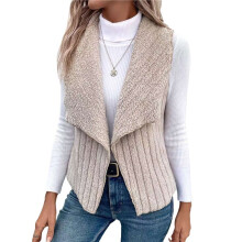 Damen Herbst und Winter Lässige Einfache Ärmellose Plüschweste Weste Jacke Strickjacke Weste Khaki M