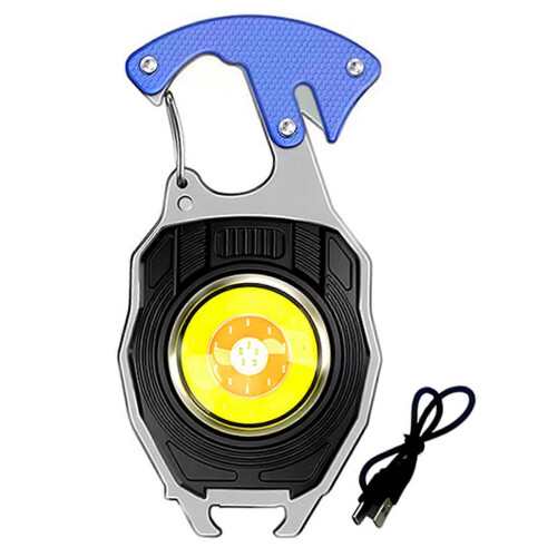 (Black) Cobs Keychain Light Multi-Function Mini LED Flashlight Emergency Light with Bottle Opener for Outoor Hiking