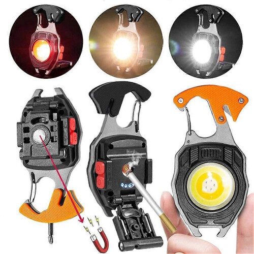 (Orange) Cobs Keychain Light Multi-Function Mini LED Flashlight Emergency Light with Bottle Opener for Outoor Hiking 2