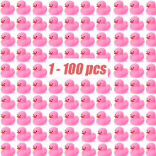 (1 PCS) 1-100pc Pink Mini Rubber Ducks Set in Bulk Float Squeak Tiny Ducks Rubber Duck Toy for Kids Party Birthday Supplies
