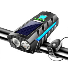 (Black and Blue) Rechargeable Solar Bike Light with 130dB Bell, Ultra Bright 1000LM Bicycle Headlight for Mountain/Road Bikes