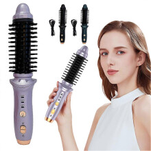 (Purple) Curling Iron Brush, Volumizing Hot Air Hair Curling Comb, Automatic Rotating Curling Iron, Dual Voltage for Travel