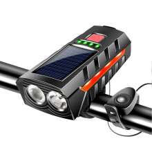 (Black and Red) Rechargeable Solar Bike Light with 130dB Bell, Ultra Bright 1000LM Bicycle Headlight for Mountain/Road Bikes