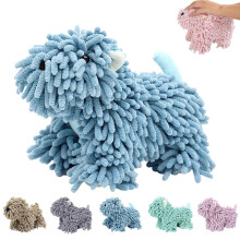 (Blue) Cute Cartoon Dog Chenille Hand Towel, Quick-Absorbent & Soft Plush Fuzzy Ball Towels for Bathroom Kitchen