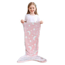 (D) Kids Mermaid Tail Blanket Soft Warm Plush Sleeping Bag Glow in the Dark Wearable Sleeping Sack Photo Prop Throw Blanket