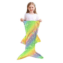 (E) Kids Mermaid Tail Blanket Soft Warm Plush Sleeping Bag Glow in the Dark Wearable Sleeping Sack Photo Prop Throw Blanket