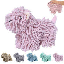 (Pink) Cute Cartoon Dog Chenille Hand Towel, Quick-Absorbent & Soft Plush Fuzzy Ball Towels for Bathroom Kitchen