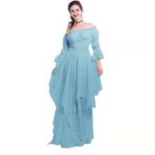 (Light Blue, S) Vintage Gothic Ballkleid aus Spitze mit Glockenärmeln, Cosplay-Prinzessinnenkleid