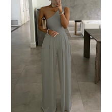 (Gray, S) GY2120 Tuta monospalla asimmetrica sexy semplice stile influencer