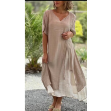 (Khaki, S) GY24003 Abito asimmetrico a due pezzi con scollo a V e maniche corte, collezione primavera/estate 2023 da donna.