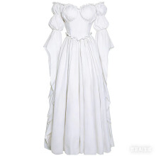 (White, S) Gonna lunga vintage da corte medievale per donna, costume di scena per spettacoli teatrali.