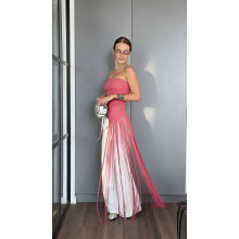 (Pink, S) GY27042 26 Top corto senza spalline con frange, elegante e raffinato, primavera/estate