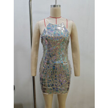 (Iridescent, S) GY24075 Abito sexy con spalline sottili e paillettes, molto brillante