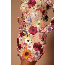 (Pink, S) GY24025 Abito aderente floreale 3D da donna Primavera/Estate 2023, outfit sexy che esalta le curve