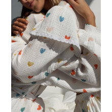 (Colorful Hearts, S) Completo da casa GY24134 in cotone e lino con gonna a balze e stampa fragole.