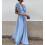 (Light Blue, S) Fly Sleeve V-Neck Backless Solid Long Sweet Dress 1