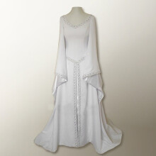 (White, S) Abito da donna a maniche lunghe, scollo rotondo e vestibilità aderente, modello "Europe Party", con ricami.