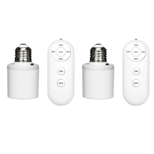 (2pcs) E27 Remote Control Light Socket Smart Wireless Lamp Holder with Timer (15/30/60/120min)