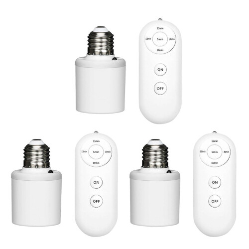 (3pcs) E27 Remote Control Light Socket Smart Wireless Lamp Holder with Timer (15/30/60/120min)