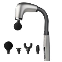 (Silver) Deep Tissue Massage Gun with Extended Handle, U-Shaped Back Massager for Neck Shoulder Legs, 4 Massage Heads & 9 Levels
