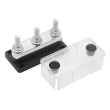 600A Bus Bar 3-Stud M10 High Current Copper Terminal Block with Cover for DC 12-48V