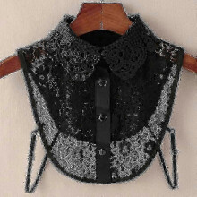 (Black) Women Detachable False Faux Lace Frill Stand Collar Blouse Shirt Bib