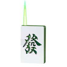 (B) Green Flame Mahjong Refillable Butane Metal Windproof Cool Lighter Unique Mahjong Design Stylish for Hiking Bbq Travel