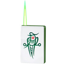 (C) Green Flame Mahjong Refillable Butane Metal Windproof Cool Lighter Unique Mahjong Design Stylish for Hiking Bbq Travel