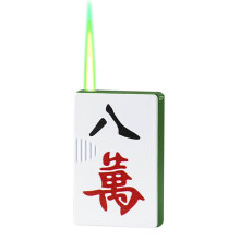 (A) Green Flame Mahjong Refillable Butane Metal Windproof Cool Lighter Unique Mahjong Design Stylish for Hiking Bbq Travel