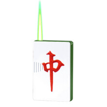 (E) Green Flame Mahjong Refillable Butane Metal Windproof Cool Lighter Unique Mahjong Design Stylish for Hiking Bbq Travel