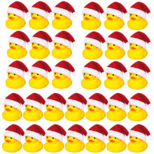 (24PCS) 24/48pcsRubber Ducks with Christmas Hats - Small, Yellow, Floating, Squeaky Bathtub Toys for Girls Boys Shower, Holiday, Xmas