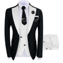 (4XL, Ivory) Men's Slim Fit 3 Piece Suit Tuxedo Set Jacket Pants Vest for Formal Occasions