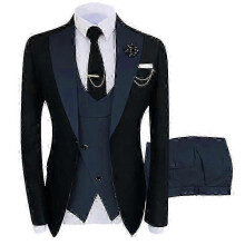 (3XL, Blue) Men's Slim Fit 3 Piece Suit Tuxedo Set Jacket Pants Vest for Formal Occasions