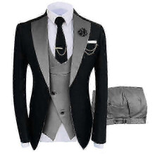 (L, Gray) Men's Slim Fit 3 Piece Suit Tuxedo Set Jacket Pants Vest for Formal Occasions