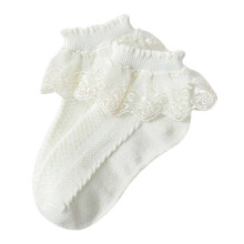 (4-7 years old, Yellow) Baby Girl White Lace Ruffle Socks Breathable Baby Socks Spring Autumn Summer Dress Socks