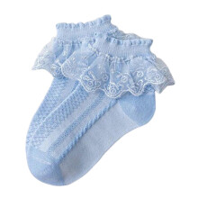 (1-3 years old, Blue) Baby Girl White Lace Ruffle Socks Breathable Baby Socks Spring Autumn Summer Dress Socks