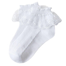 (4-7 years old, White) Baby Girl White Lace Ruffle Socks Breathable Baby Socks Spring Autumn Summer Dress Socks