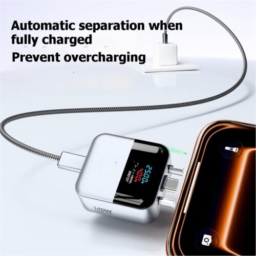 Automatic Cut Off Charging Protecto 140W Overnight Auto-Disconnect Charging Adapter for Type C Electronic Devices Silver 1