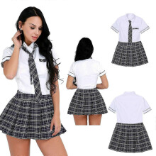 (4XL, navy blue) Women's Schoolgirl Cosplay Costume Uniform Mini Pleated Skirt with Oxford Tie Shirt