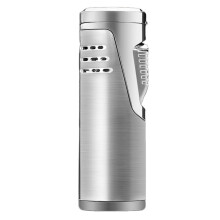 (A) Windproof Straight Torch Blue Flames Lighter Refillable Butane Lighter with Cigars Punch Cigars Holder for Camping