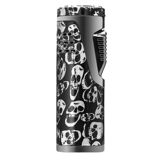 (D) Windproof Straight Torch Blue Flames Lighter Refillable Butane Lighter with Cigars Punch Cigars Holder for Camping