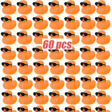 (60 PCS) 10-100pc Mini Orange Rubber Ducks Set in Bulk with Sunglasses Float Squeak Tiny Rubber Duck Toy for Kids Party Birthday Supplies