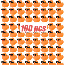 (100 PCS) 10-100pc Mini Orange Rubber Ducks Set in Bulk with Sunglasses Float Squeak Tiny  Rubber Duck Toy for Kids Party Birthday Supplies