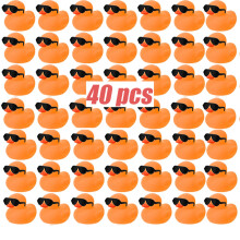 (40 PCS) 10-100pc Mini Orange Rubber Ducks Set in Bulk with Sunglasses Float Squeak Tiny Rubber Duck Toy for Kids Party Birthday Supplies