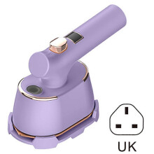 (UK plug, Purple) Foldable Steam Iron Portable Handheld Travel Steamer for Clothes, Dry & Wet 2-in-1 with LCD Display