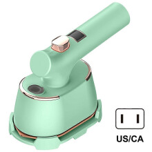 (US plug, Green) Foldable Steam Iron Portable Handheld Travel Steamer for Clothes, Dry & Wet 2-in-1 with LCD Display