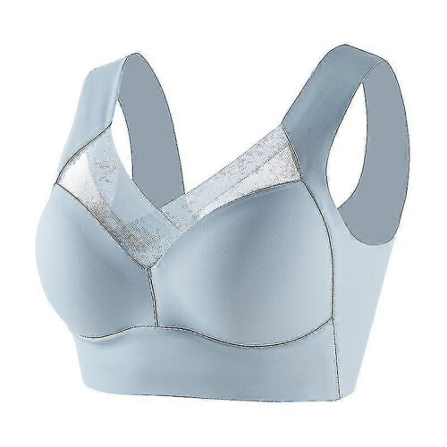 (3XL, blue) Womens Wireless Bra, Full-coverage Pullover Stretch-knit Bra, Smoothing T-shirt Bra